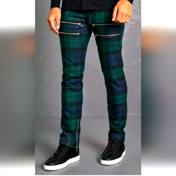 Boohoo Man Skinny Tartan Tailor Trousers Pants Ankle Zip Men 32 Hertiage Plaid - Picture 1 of 15
